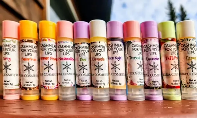custom lip balm labels from Eira Cosmetics