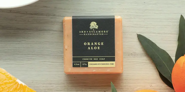 orange soap bar with custom label