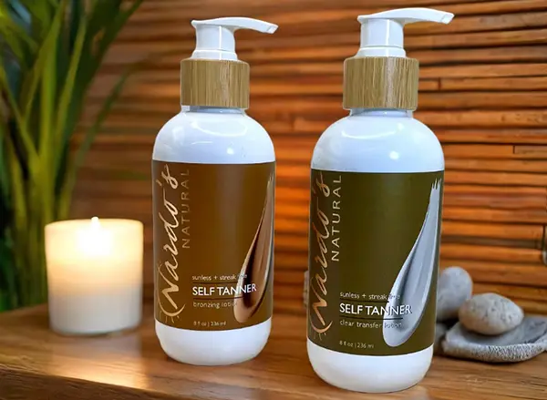 nardo natural self tanner featuring custom lotion bottle labels