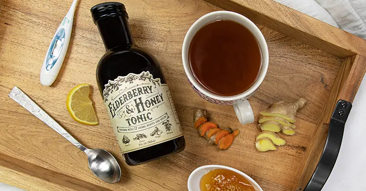 elderberry syrup bottle featuring custom labels for honey
