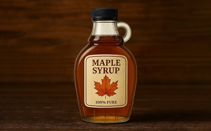 syrup bottle with custom maple syrup label